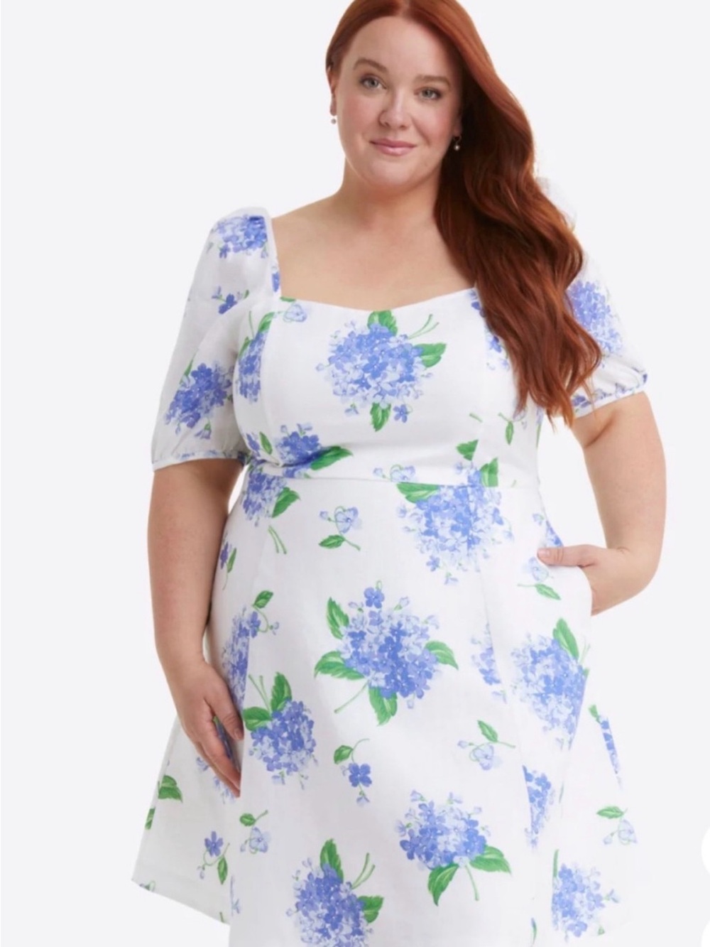 Draper James White Blue Floral Hydrangea Mini Dress 100% Linen Size 18